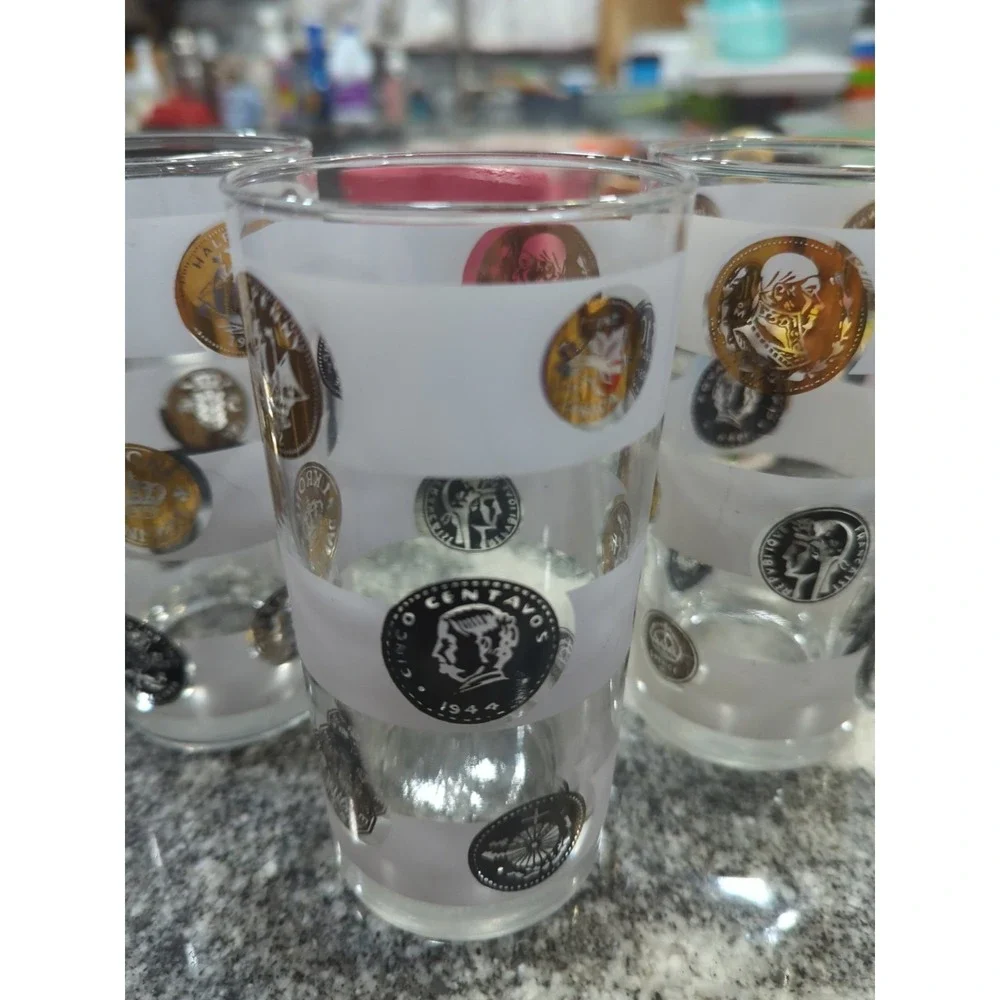 3 Mid Century Old Coin Design Tom Collins Glasses Libbey MCM Collectible